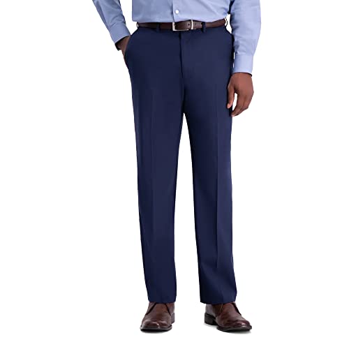 Haggar mens Classic Fit Flat Front Solid Stretch Dress Pants, Blue, 38W x 29L US von Haggar