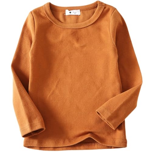 Basic Langarmshirt Mädchen Tops Kinder T-Shirt Jungen Shirt Braun 4Y von HahaNice