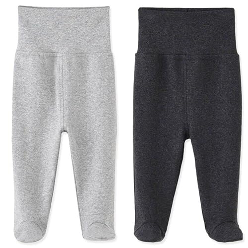 HahaNice Babyhose mit Fuß Baby Hose Jungen Mädchen Leggings Kleidung 0-3 Monate Dunkel- und Hellgrau, 2er-Packung von HahaNice