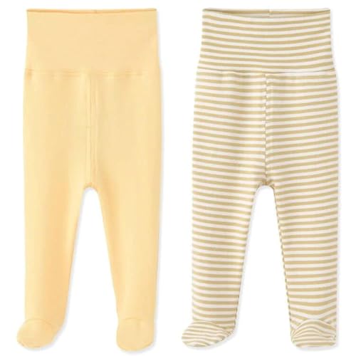HahaNice Babyhose mit Fuß Baby Hose Jungen Mädchen Leggings Kleidung 6-12 Monate Gelb, 2er-Packung von HahaNice