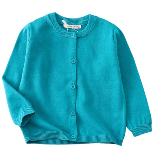 HahaNice Strickjacke Mädchen Schuluniform mit Knöpfen Basic Baumwolle Cardigan Kinder Blaugrün 7 Jahre von HahaNice