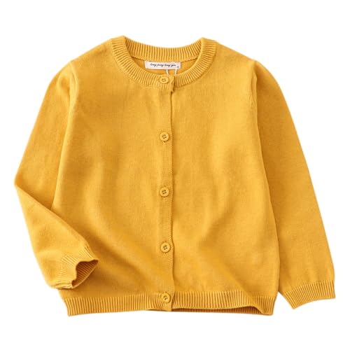 HahaNice Strickjacke Mädchen Schuluniform mit Knöpfen Basic Baumwolle Cardigan Kinder Gelb 6 Jahre von HahaNice