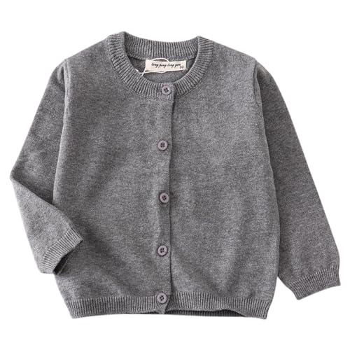 HahaNice Strickjacke Mädchen Schuluniform mit Knöpfen Basic Baumwolle Cardigan Kinder Grau 3 Jahre von HahaNice