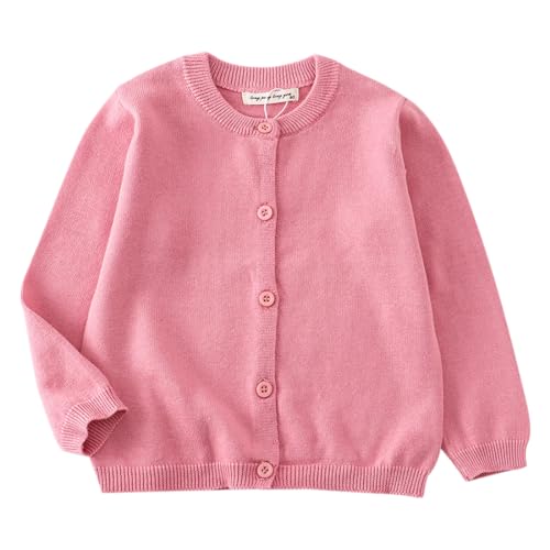 HahaNice Strickjacke Mädchen Schuluniform mit Knöpfen Basic Baumwolle Cardigan Kinder Rosa 2 Jahre von HahaNice