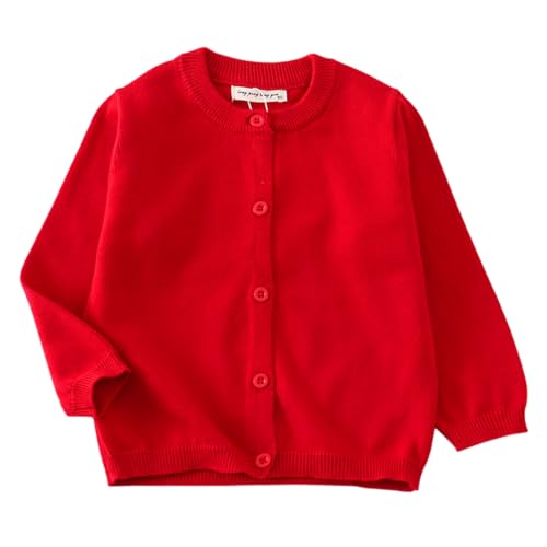 HahaNice Strickjacke Mädchen Schuluniform mit Knöpfen Basic Baumwolle Cardigan Kinder Rot 3 Jahre von HahaNice