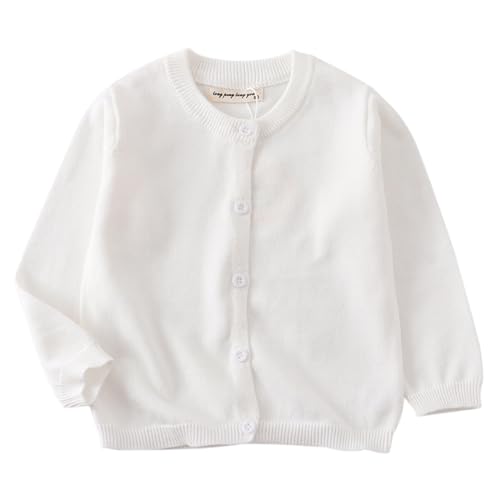 HahaNice Strickjacke Mädchen Schuluniform mit Knöpfen Basic Baumwolle Cardigan Kinder Weiß 7 Jahre von HahaNice