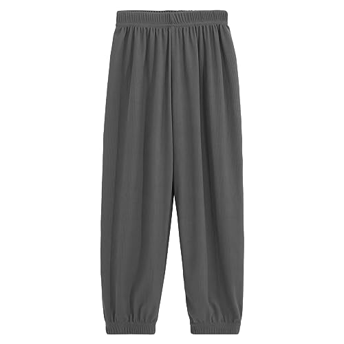 Musselin Hose Kinder Haremshose Leichte Sommerhose Mädchen Jungs Baggy Hose 8-10 Jahre Dunkelgrau von HahaNice