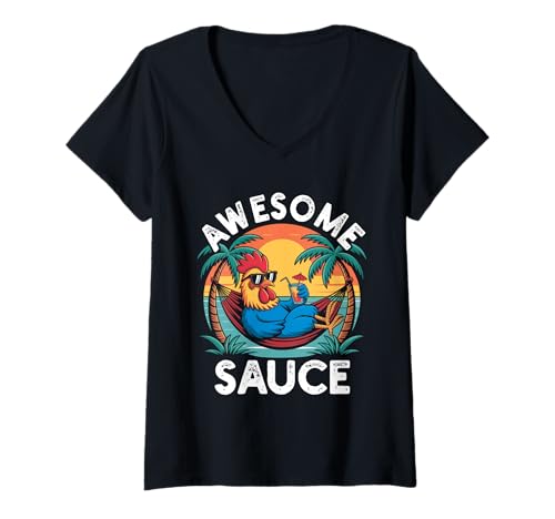 Damen Soßenhahn Lustig Genial Cocktailsoße Huhn T-Shirt mit V-Ausschnitt Damen Soßenhahn Lustig Genial Cocktailsoße Huhn T-Shirt mit V-Ausschnitt von Hahn Genial Soße Huhn Entwürfe
