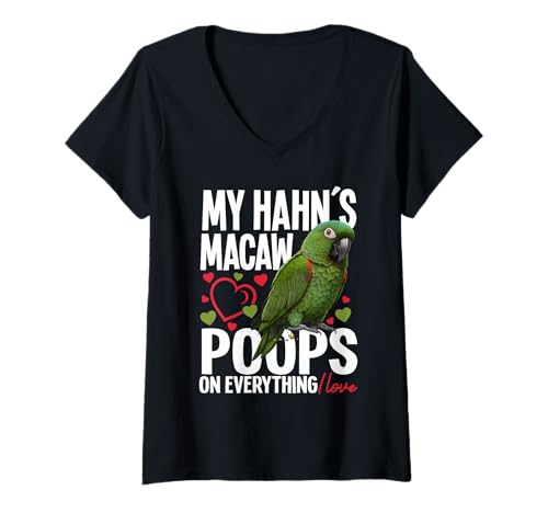 Damen Birdkeeper Vogelhaltung Papageienliebhaber Poops auf Hahn's Ara T-Shirt mit V-Ausschnitt Damen Birdkeeper Vogelhaltung Papageienliebhaber Poops auf Hahn's Ara T-Shirt mit V-Ausschnitt von Hahn´s Macaws Costume For Birdkeeper & Bird Lover
