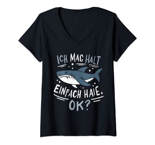 Damen Hai Haie Haifisch T-Shirt mit V-Ausschnitt Damen Hai Haie Haifisch T-Shirt mit V-Ausschnitt von Hai Haie Haifisch Geschenke