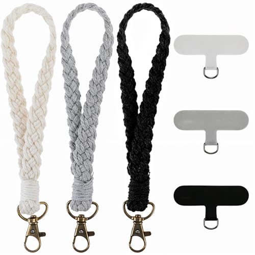 3 Stück Schlüsselanhänger Makramee Boho Schlüsselband Makramee Kurz Geflochtener Handy Kette Schlüsselanhänger Lanyard Armband von HaiFafafaing