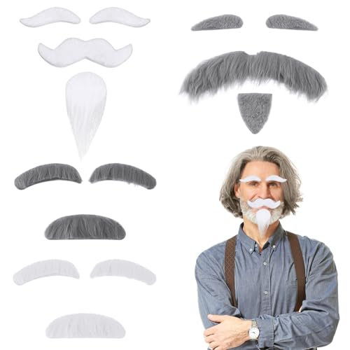 4 Sets Schnurrbart Zum Ankleben Falscher Schnurrbart und Augenbrauen Opa-Kostüm-Zubehör Party Künstlicher Bart Weihnachtsmann Bart Falscher Kostüm Whisker für Karneval Geburtstag und Party von HaiFafafaing