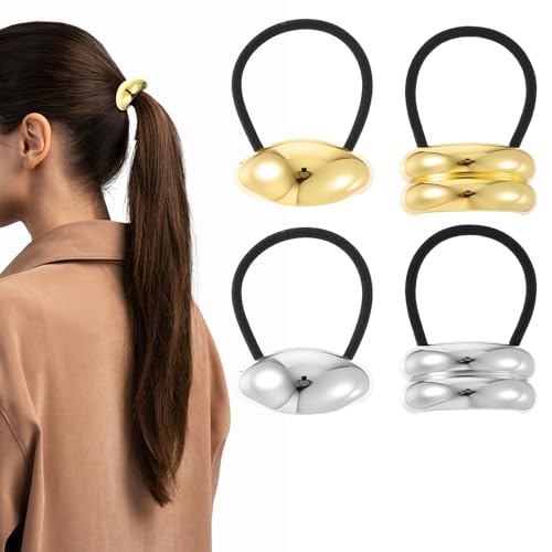 4 Stück Haarmanschetten für Pferdeschwanz Haargummi Gold Damen Metall Haarklammer Hair Accessories Punk für Frauen und Mädchen Dickes Dünnes Lockiges von HaiFafafaing