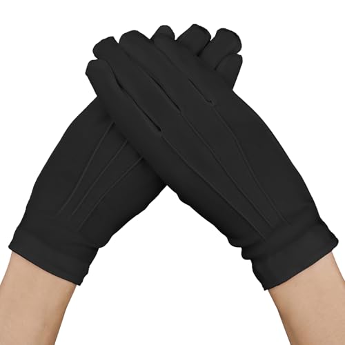 Schwarz Stoffhandschuhe Herren Baumwollhandschuhe Damen mit Druckknopf Unterziehhandschuhe Dünn Stoffhandschuhe Elastisch Formelle Smokings Zeremonielle Schmuck Herrenhandschuhe Servierhandsc von HaiFafafaing