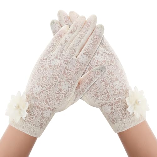 Blumen Spitze Handschuhe Spitzenhandschuhe Damen Weiß Brauthandschuhe Kurze Handschuhe für Teeparty Blumenhandschuhe Braut Hochzeit Opernball Cosplay Prom Abend Sonnenschutzhandschuhe(Hautfarbe) von HaiFafafaing
