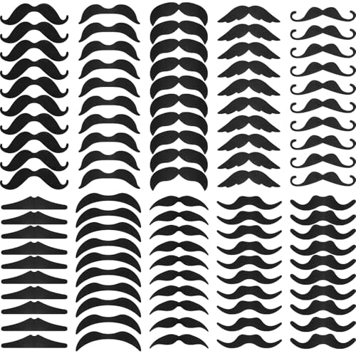 HaiFafafaing 100 Stück Schnurrbart zum Ankleben Party Künstlicher Bärt Halloween Realistischer Bärt Gefälschter Bart Schwarze Selbstklebender 10 Designs Für Halloween Weihnachtsfeier Gebu von HaiFafafaing