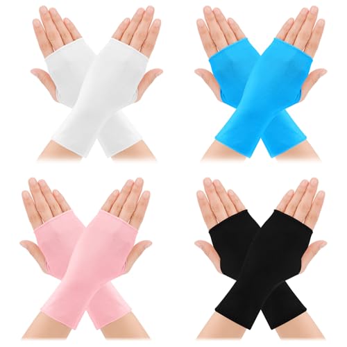 HaiFafafaing 4 Paar Sunblock Fingerlose Handschuhe Handschuhe Halbfinger Sommer UV Reithandschuhe Damen Sonnenschutz Rutschfeste Dünn für Autofahren Sport Camping Wandern Outdoor von HaiFafafaing
