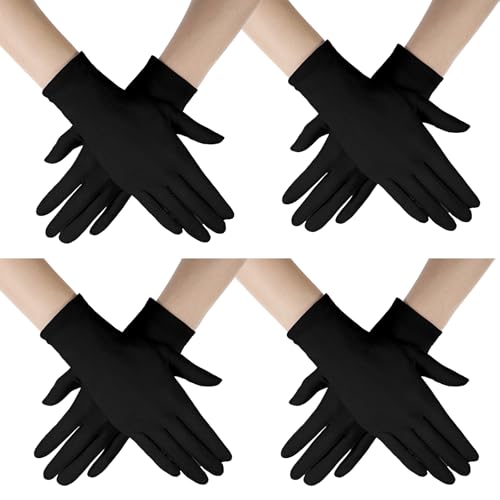 HaiFafafaing 4 Paare Seidenhandschuhe Damen Satin Handschuhe Brauthandschuhe Schwarz Elegant Formelle Seidenhandschuhe Anzughandschuhe für Damen Braut Hochzeit Tanz(Schwarz) von HaiFafafaing