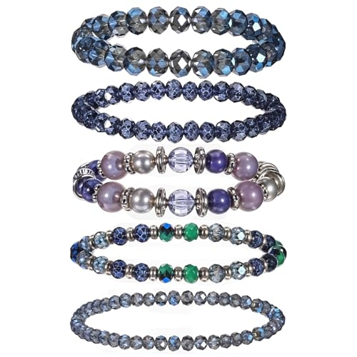 HaiFafafaing 5 Stück Perlenarmbänder Damen Magic Pearls Armband Mehrschichtiges Boho Armband Mehrschichtige Kristall-Stein-Perlen-Armbänder für Frauen Perlenarmband Stapelbares Yoga Armbänd von HaiFafafaing