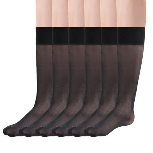 HaiFafafaing 6 Paar Nylonstrümpfe Damen Feinstrümpfe Nylon Socken Damen Kniestrümpfe Transparente Dünne Socken Nylonsocken Verstärkte Zehenpartie Passend für Mädchen Einheitsgröße von HaiFafafaing
