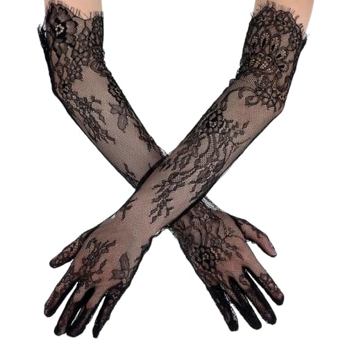 HaiFafafaing Blumen Spitze Handschuhe Halloween Damen Kurze Spitzenhandschuhe Teeparty Opernhandschuhe Fäustlinge 1920er Jahre Halloween Karneval(Schwarz) von HaiFafafaing