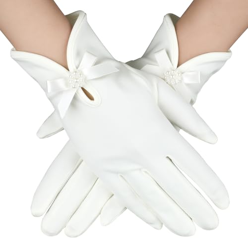 HaiFafafaing Weiß Handschuhe Damen Elegante Brauthandschuhe Kurze Handschuh Brauthandschuhe Elegant Formelle Oper Hochzeits Anzughandschuhe für Damen Braut Kostüm Hochzeit von HaiFafafaing