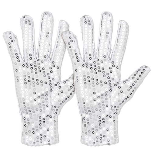 HaiFafafaing Pailletten Handschuhe Silberne Performance Tanz Glänzende Punk-Konzerthandschuhe Popstar Kostüm Party Accessoires Halloween Karneval Cosplay Anziehhandschuhe von HaiFafafaing