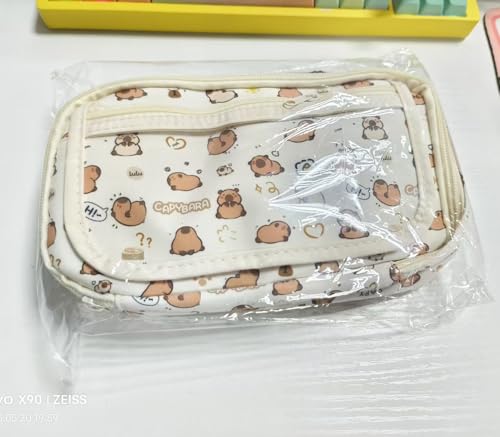 Haiabei 65 Stück Capybara Schreibwaren Set mit Mehrschichtige Süßes Capybara Federmäppchen 8 Capybara Stiftes 50 Stickers 2 Schlüsselanhänger 4 Haftnotizen Schreibwaren Geschenkset für Schule Büro von Haiabei
