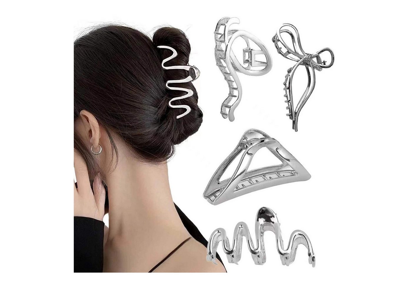 HYTIREBY Haarklemme Große Haarklammern Silber Haarklammer Metall Haarspangen, Für Frauen Und Mädchen Dickes Haar-Accessoires (4 Stück) von HYTIREBY