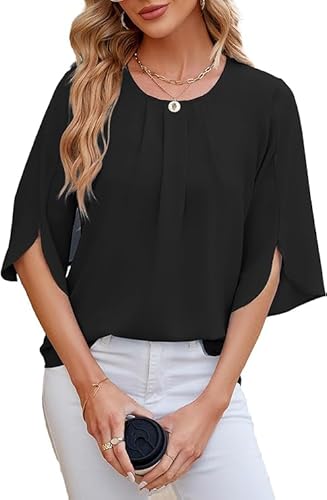 Haibang Bluse Damen 3/4 Arm Oberteile Elegant Tunika Sommer Chiffon Damenblusen Leichte Festliche Blusen Einfarbig Kurzarm Bluse Tops Locker Flowy Blusenshirt Sommerbluse Haibang Bluse Damen 3/4 Arm Oberteile Elegant Tunika Sommer Chiffon Damenblusen Leichte Festliche Blusen Einfarbig Kurzarm Bluse Tops Locker Flowy Blusenshirt Sommerbluse von Haibang