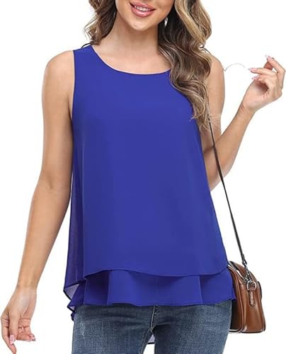 Haibang Chiffon Tank Top Damen Sommer Ärmellose Oberteile Elegante Blusentop Flowy Doppelschichten Tanktops Business Casual Bluse Lockere Tuniken Shirts von Haibang