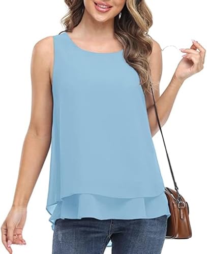 Haibang Chiffon Tank Top Damen Sommer Ärmellose Oberteile Elegante Blusentop Flowy Doppelschichten Tanktops Business Casual Bluse Lockere Tuniken Shirts von Haibang