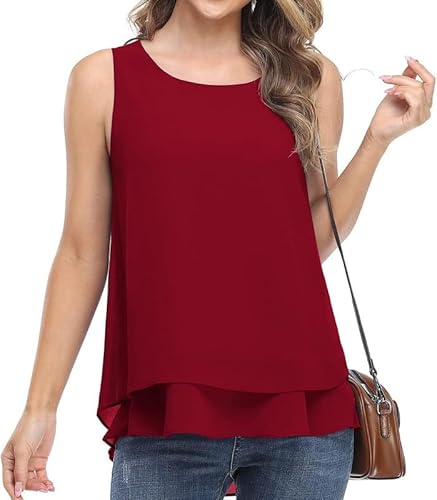 Haibang Chiffon Tank Top Damen Sommer Ärmellose Oberteile Elegante Blusentop Flowy Doppelschichten Tanktops Business Casual Bluse Lockere Tuniken Shirts von Haibang