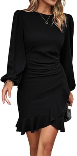 Haibang Damen Kleid Elegant Langarm Bodycon Rüschen Puffärmel Kurz Kleider Einfarbige Abendkleider Partykleid Vintage Freizeitkleid Rundhals Businesskleider Sexy Bleistiftkleid für Festlich Hochzeit Haibang Damen Kleid Elegant Langarm Bodycon Rüschen Puffärmel Kurz Kleider Einfarbige Abendkleider Partykleid Vintage Freizeitkleid Rundhals Businesskleider Sexy Bleistiftkleid für Festlich Hochzeit von Haibang