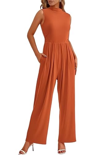 Haibang Jumpsuit Damen Sommer Elegant Ärmellos Overall Lang Mock Neck Romper Lässig Einteiler Festlich Hochzeit Hosenanzug Weites Bein Hose Playsuit mit Taschen von Haibang