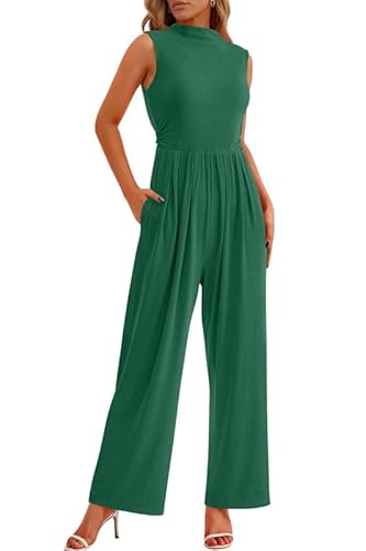 Haibang Jumpsuit Damen Sommer Elegant Ärmellos Overall Lang Mock Neck Romper Lässig Einteiler Festlich Hochzeit Hosenanzug Weites Bein Hose Playsuit mit Taschen von Haibang