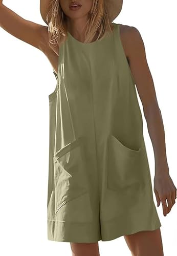 Haibang Jumpsuit Damen Sommer Locker Kurz Latzhosen Ärmellos Einteiler Shorts Lässig Baggy Overall Arbeitshose Weites Bein Romper Playsuit Elegant Hosenanzug Sommer Outfit mit Taschen von Haibang