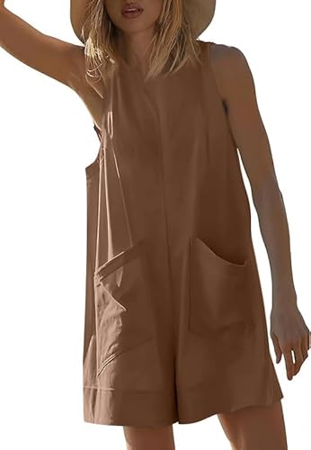 Haibang Jumpsuit Damen Sommer Locker Kurz Latzhosen Ärmellos Einteiler Shorts Lässig Baggy Overall Arbeitshose Weites Bein Romper Playsuit Elegant Hosenanzug Sommer Outfit mit Taschen von Haibang