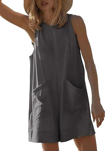 Haibang Jumpsuit Damen Sommer Locker Kurz Latzhosen Ärmellos Einteiler Shorts Lässig Baggy Overall Arbeitshose Weites Bein Romper Playsuit Elegant Hosenanzug Sommer Outfit mit Taschen von Haibang
