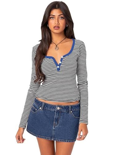 Haibang Langarmshirt Damen Eng Gestreiftes Shirt Damen Button Down Henley Hals Oberteile Slim FitLangarm T-Shirt Y2K Crop Tops Sexy Pullover Longsleeve Ringelshirt Aesthetic Clothes Streetwear Haibang Langarmshirt Damen Eng Gestreiftes Shirt Damen Button Down Henley Hals Oberteile Slim FitLangarm T-Shirt Y2K Crop Tops Sexy Pullover Longsleeve Ringelshirt Aesthetic Clothes Streetwear von Haibang
