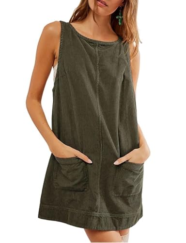 Haibang Latzkleid Damen Cord Overall Kleid Ärmellos A Linie Minikleid Lässig Vintage Cordkleid Locker Latzrock Herbst Winter Latzhose Pullover mit Taschen von Haibang