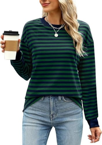 Haibang Sweatshirt Damen Gestreift Farbblock Langarmshirt Rundhals Pullover Casual Locker Oberteile Herbst Elegant Striped Shirt Tops von Haibang