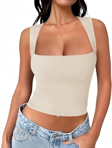 Haibang Tank Top Damen Ärmellos Quadratischer Hals Crop Tops Sexy Sommer Oberteile Slim Fit Tanktop Basic Shirt Camisole Haibang Tank Top Damen Ärmellos Quadratischer Hals Crop Tops Sexy Sommer Oberteile Slim Fit Tanktop Basic Shirt Camisole von Haibang