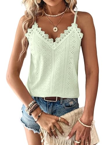 Haibang Tank Top Damen Cami Top mit Spitze V-Ausschnitt Sommer Oberteile Elegant Spaghetti Top Sexy Halter Sommershirt Locker Spitzentop Lässig Ärmellose Camisole Shirt Haibang Tank Top Damen Cami Top mit Spitze V-Ausschnitt Sommer Oberteile Elegant Spaghetti Top Sexy Halter Sommershirt Locker Spitzentop Lässig Ärmellose Camisole Shirt von Haibang
