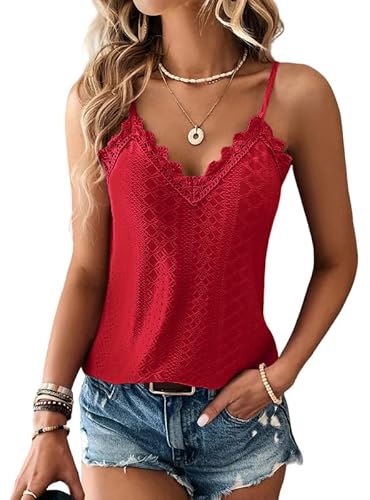 Haibang Tank Top Damen Cami Top mit Spitze V-Ausschnitt Sommer Oberteile Elegant Spaghetti Top Sexy Halter Sommershirt Locker Spitzentop Lässig Ärmellose Camisole Shirt von Haibang