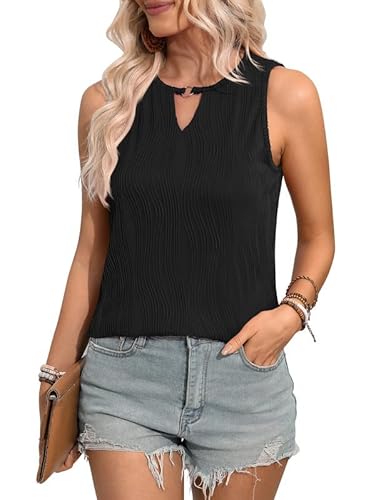 Haibang Tank Top Damen Oberteile Sommer Schlüsselloch V Ausschnitt Ärmellos Blusentop Textured Tanktops Elegant Bluse Tops Business Casual Basic Shirts von Haibang