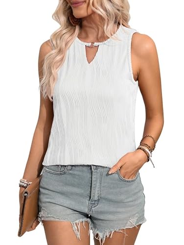 Haibang Tank Top Damen Oberteile Sommer Schlüsselloch V Ausschnitt Ärmellos Blusentop Textured Tanktops Elegant Bluse Tops Business Casual Basic Shirts von Haibang