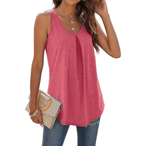 Haibang Tank Top Damen Sommer Ärmellose Oberteile Flowy Lockere Blusentop V-Ausschnitt Tanktops Elegante Bluse Tops Mit Falten Casual Tuniken Shirts von Haibang