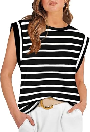 Haibang Tshirt Damen Sommer Gestreift Flügelärmel Tank Top Ärmellose Oberteile Locker Bluse Basic Rundhals Tops Haibang Tshirt Damen Sommer Gestreift Flügelärmel Tank Top Ärmellose Oberteile Locker Bluse Basic Rundhals Tops von Haibang