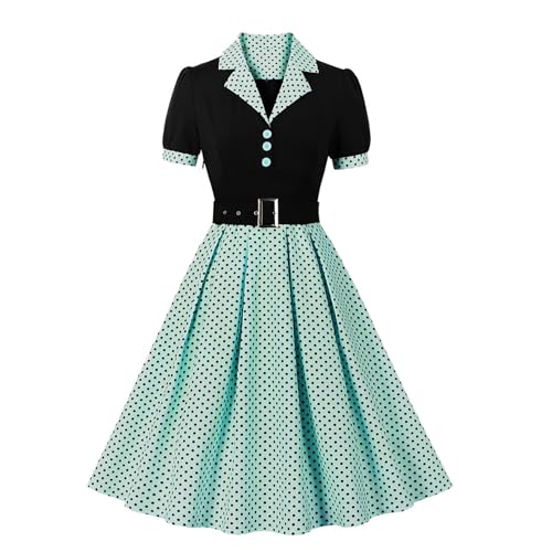 Frauen Vintage Kleid Damen 50er 60er A Linie Rockabilly Kleider Damen Cocktail Party Swing Kostüm Kleider Damen Hausfrau Plissee Kleid 1950er Jahre Polka Dot Kleid Gürtel Freizeitkleid, BK2, Small von HaicoM